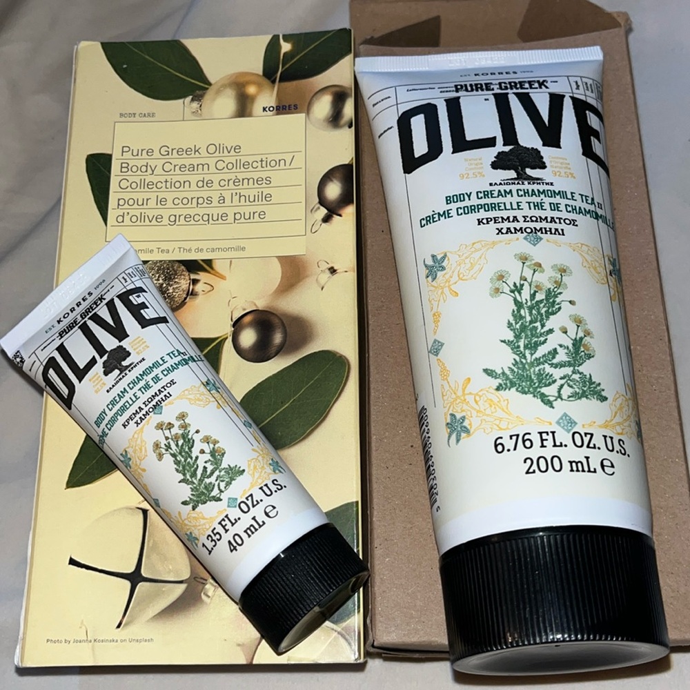New boxed set of 2 Korres Pure Greek Olive Oil Body Cream chamomile Tea scent